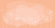 Simple peach fuzz background with white poppies. Floral abstract background. Simple spring banner with text place