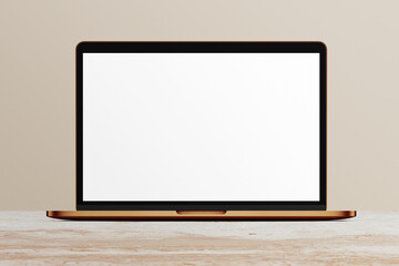 Notebook LCD monitor personal computer isolated template mono block. Blank laptop screen mockup frame display to showcase website design project.