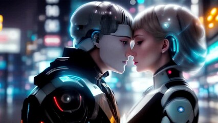 Sticker - human and robot romantic couple