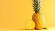 Fresh pineapple on a vibrant yellow background, bright tropical fruit display. healthy lifestyle concept image. AI