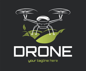 Wall Mural - Drones for Agriculture logo. The future of Farming and Agriculture concept. Helicopter Irrigation.