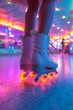 Legs in retro roller skates cruise through roller rink