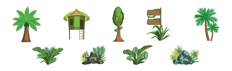 Sticker - Tropical Jungle Landscape Design Elements and Object Vector Set