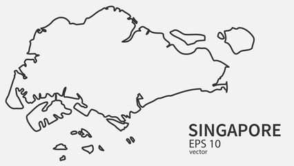 Vector line map of Singapore. Vector design isolated on white background.	
