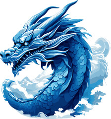 Wall Mural - Blue dragon isolated on tranparent background, PNG file, Generative AI