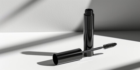 Canvas Print - Mascara: Sleek black tube with a blank label and a wand showcasing the brush