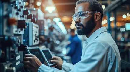 Leinwandbilder - Engineer are developing the latest smart devices to improve production efficiency. Generative AI.
