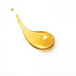 Realistic drop of golden oil cosmetic or for food on white background. Cosmetic oil drop with splashes isolated on light background