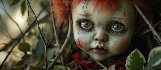 Scary doll in Swiss garden.