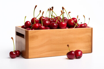 Wall Mural - illustration of cherries in a wooden basket. Created with Generative AI