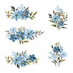  Watercolor Blue Floral Bouquet Collection