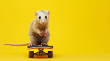 Funny Cute Animals On A Skateboard. Driving Animals On A Bright Colored Yellow Background. Funny Screensavers. Leisure. Drive. Extreme. Funny Animals.