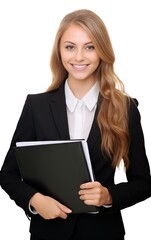 Wall Mural - Professional woman holding a folder with a confident smile