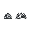 Twin Black and White Mountain Icons Representing Outdoor Adventure Themes