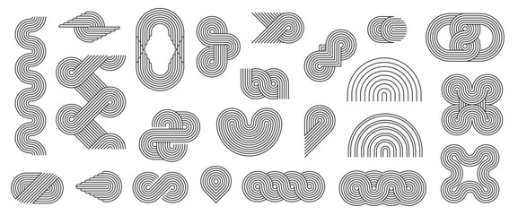Poster - geometric line zen arch patterns, stroke figures and shapes, vector linear elements. abstract minima
