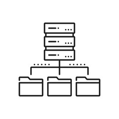 Leinwandbilder - Network server service, database cloud storage line icon. Data backup service, traffic automation server or SQL database center line vector sign. Cloud computing and storage outline icon or pictogram