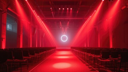 Aufkleber - The lighting stage of a conference in a red color. Generative AI.