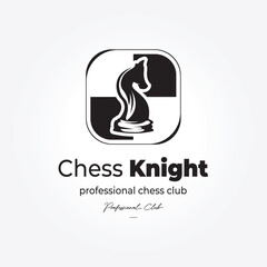 Wall Mural - minimalist emblem vector chess knight logo template. creative horse chess board icon illustration design