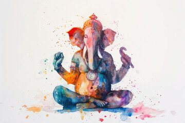 Wall Mural - Ganesha, Hinu God, Watercolor Illustration, Generative AI