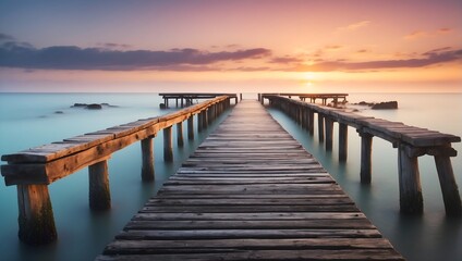 Canvas Print - morning landscape with a wooden pier in the ocean