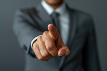 Aufkleber - Modern futuristic businessman pointing his finger up pressing an empty virtual touch screen, Businessman finger point to empty space. Generative AI.