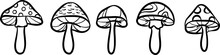 Retro Fantasy Mushroom Line Art Illustration, Clip Art Set