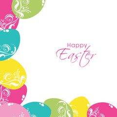 Wall Mural - Happy Easter Greeting Card Design with Colorful Painted Eggs Decorate on White Background.