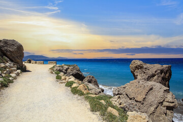 Canvas Print - Town Rhodes promenade , Greece