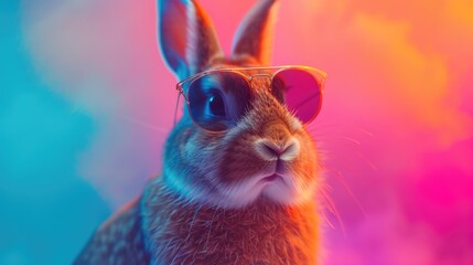 Poster - A cute rabbit wearing stylish sunglasses on a vibrant and colorful background. Perfect for adding a fun and playful touch to any project or design