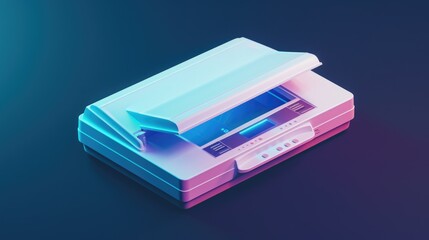 Poster - A pink and blue printer sitting on top of a table. Ideal for office and technology-related projects