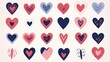 Hand drawn heart symbols on beige background for love and valentine day concept