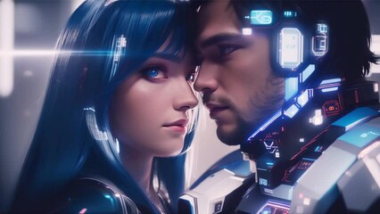 Sticker - human and robot romantic couple