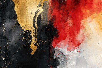 Aufkleber - A detailed view of a painting featuring gold and red paint. This image can be used for various creative projects