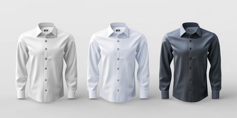 Poster - Three men's shirts in different colors on a white background. Suitable for fashion-related projects or clothing advertisements