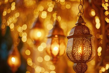 Aufkleber - A bunch of lights hanging from a ceiling, creating a beautiful and mesmerizing display. Perfect for adding ambiance and elegance to any space
