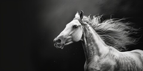 Aufkleber - A black and white photo of a horse. Suitable for various uses
