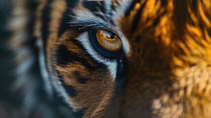 Canvas Print - A detailed close-up view of a tiger's eye. This image can be used to depict the beauty and intensity of the tiger's gaze