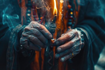 Poster - A person holds a lit candle in their hands. This image can be used for various purposes
