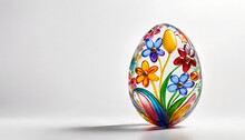 Glass Easter Egg With A Floral Pattern On A White Background. Banner For Design With Copy Space. AI Generated.