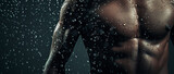 Fototapeta Sport - Water droplets cascade over an athlete's toned body, a testament to hard work and fitness