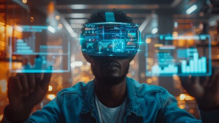 Poster - Young man using VR goggles