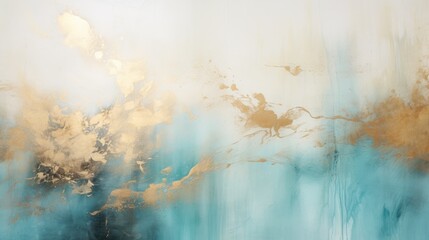 Wall Mural - Abstract painting in grey and turquoise with gold accents, modern decoration, contemporary art