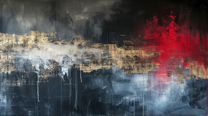 Canvas Print - Abstract painting in black and red with golden accents, modern decoration, contemporary art