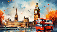 A Picture On Canvas Of A Bus On The Street Of A London