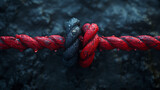 Fototapeta Miasto - Two ropes of red and black tied into a knot.