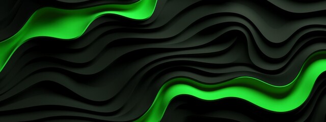 Leinwandbilder - Black neon green abstract waves wave 3d soft texture illustration background banner design for presentation