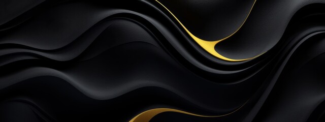 Leinwandbilder - Black abstract gold yellow waves wave 3d soft texture illustration background banner design for presentation.
