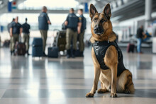 K9 Police Squad Performing Explosive Material Security Screening At Airports