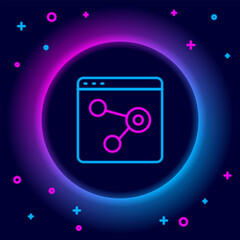 Sticker - Glowing neon line Browser window icon isolated on black background. Colorful outline concept. Vector