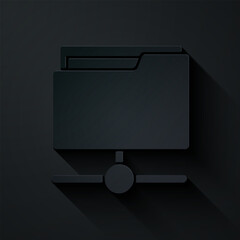 Poster - paper cut ftp folder icon isolated on black background. software update, transfer protocol, router, 